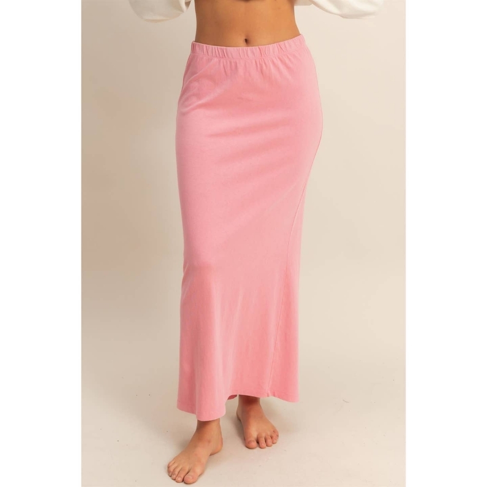 Cozy Cotton Jersey Mineral Washed Maxi Skirt with Back Slit Blush Pink